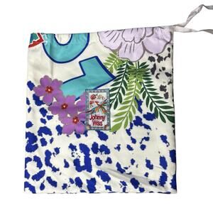 Johnny Was Floral Drawstring Soft Cloth Bag Lightweight Pouch Logo Embroidery
